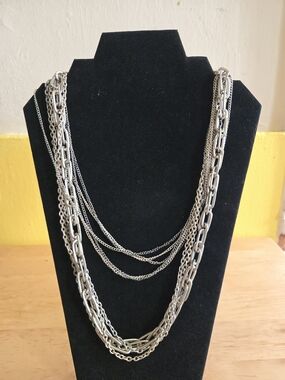 Multi-Strand Silver-Tone Layered Chain Necklace - Women Jewelry